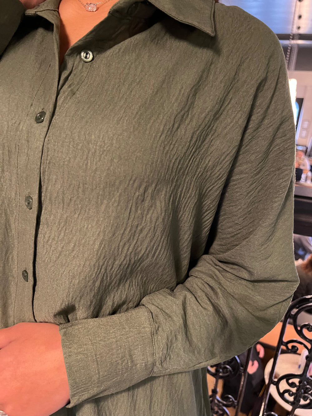 Matera Green Long Sleeve Shirt Dress