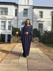 Navy Butterfly Abaya with ruched sleeves