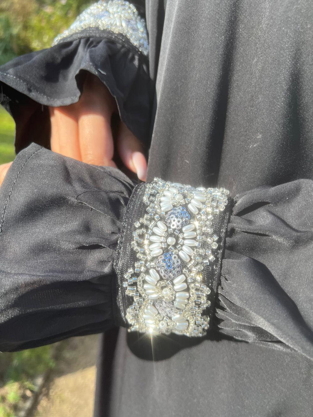 Black Embellished Abaya Dress with pockets