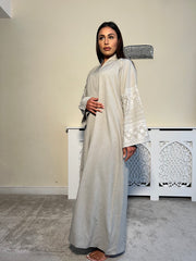 Beige Embroidered 2 piece Emirati Abaya-Nora