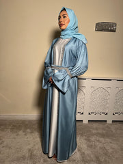 Embellished blue 3 piece Emirati Abaya- Amira