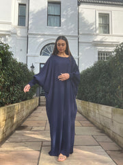 Navy Butterfly Abaya with ruched sleeves