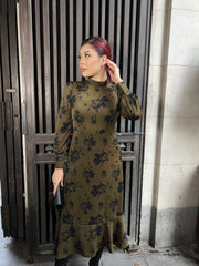 Khaki Floral Long Dress