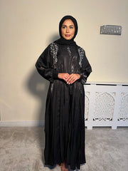 Black Embelished 3 Piece Emirati Abaya-Arwa
