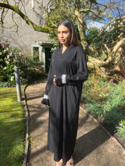 Black Embellished Abaya Dress with pockets