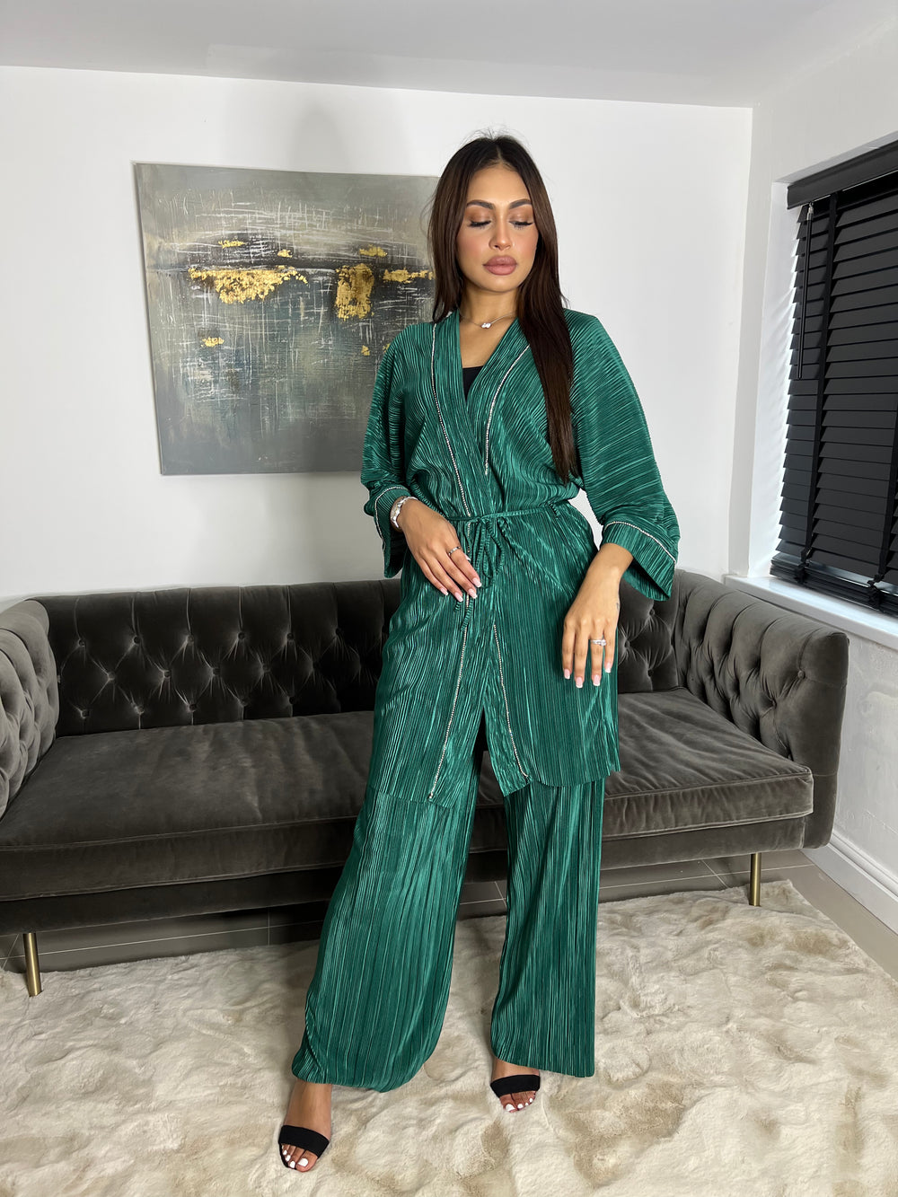 Lazio Green Plisse Diamonte Co Ord Set