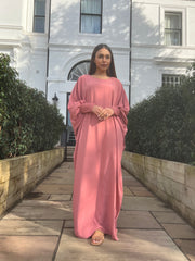 Butterfly Abaya with ruched sleeves Pink
