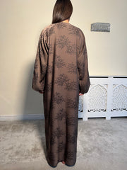 Printed brown 3 piece Emirati Abaya- Rawiyah