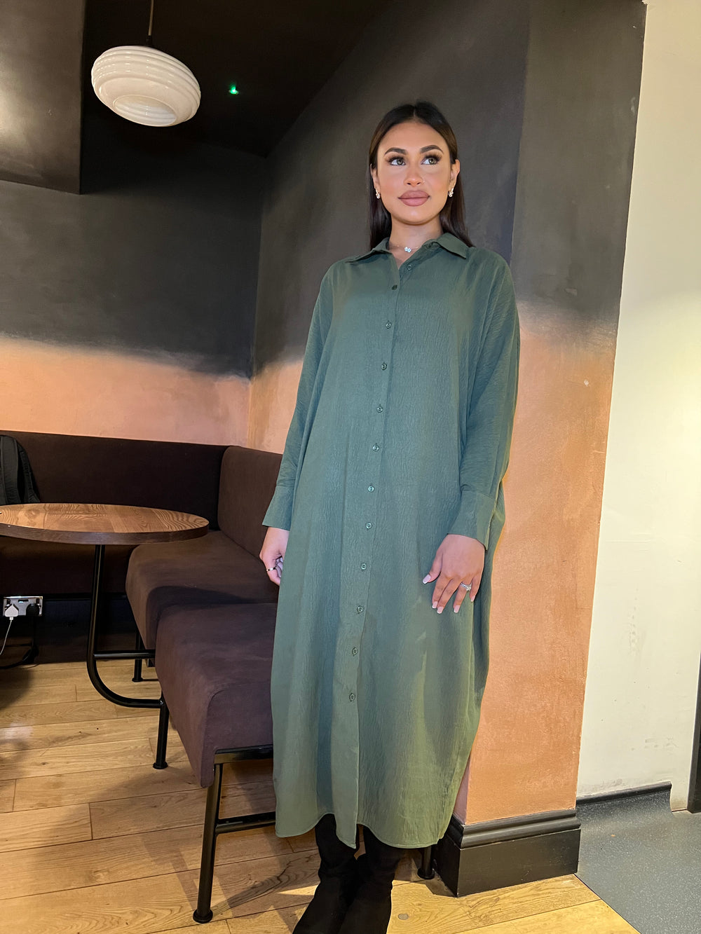 Matera Green Long Sleeve Shirt Dress