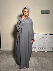 Grey Pockets Abaya With In Built Scarf