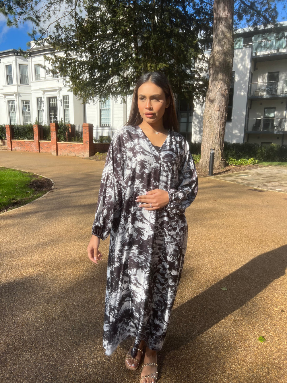 Black Flower Print Dress