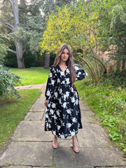 Sienna Black White Floral Midaxi with Pockets