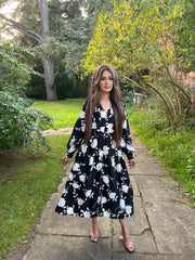 Sienna Black White Floral Midaxi with Pockets