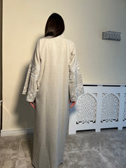 Beige Embroidered 2 piece Emirati Abaya-Nora