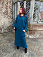 Teal Ribbed Dress with Pockets