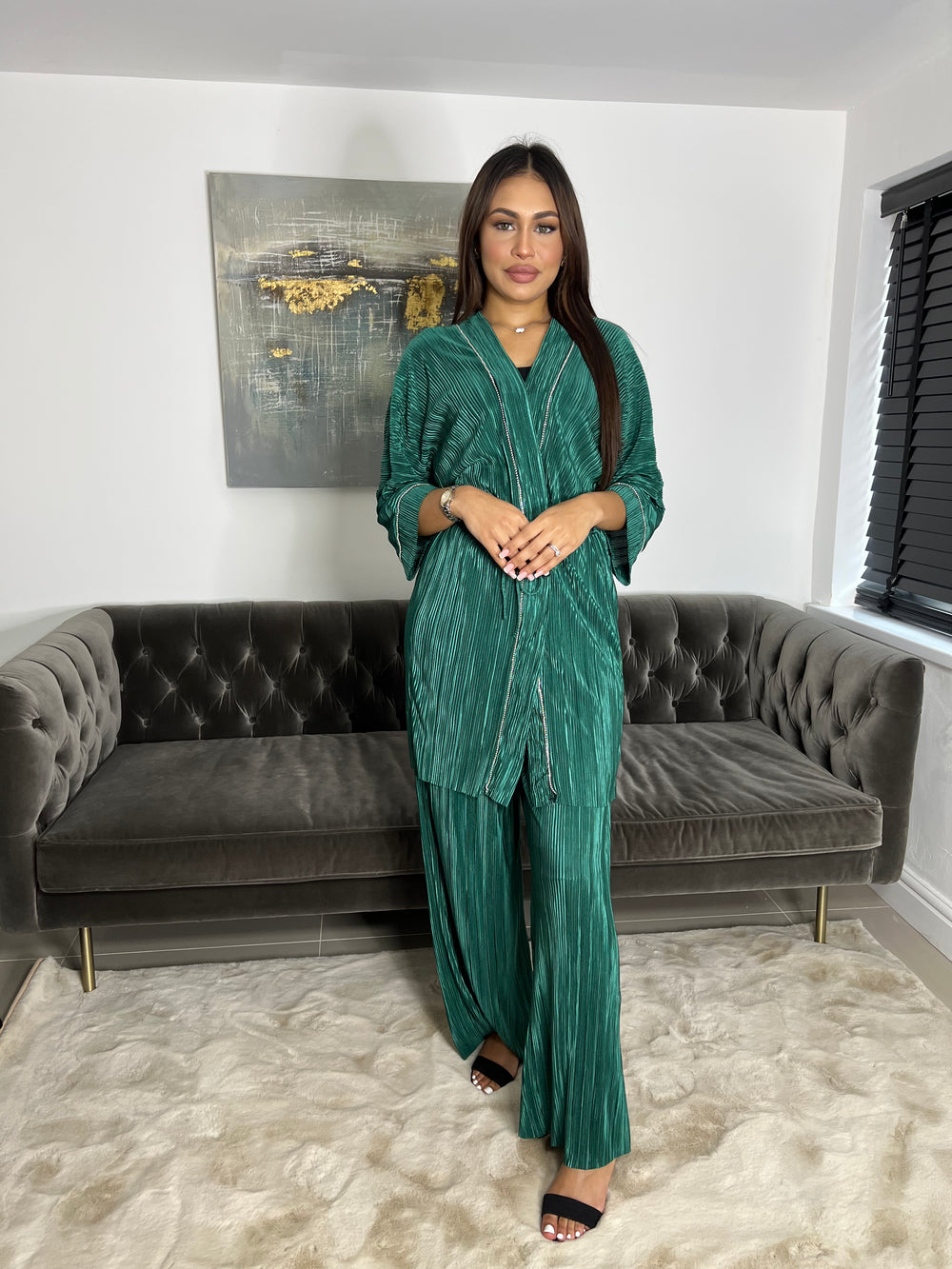 Lazio Green Plisse Diamonte Co Ord Set