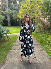 Sienna Black White Floral Midaxi with Pockets