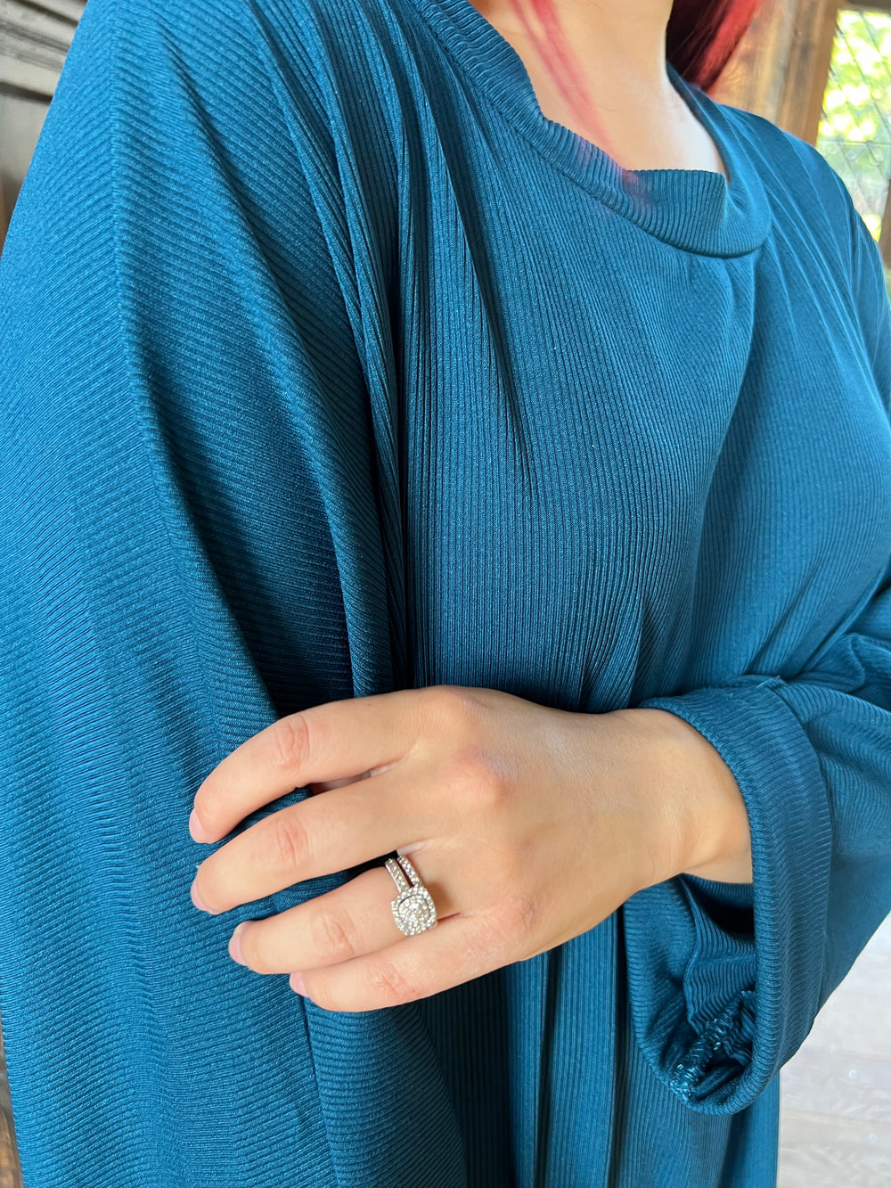 Teal Ribbed Dress with Pockets