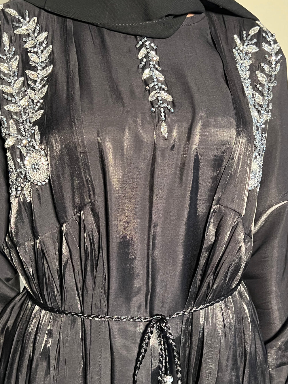 Black Embelished 3 Piece Emirati Abaya-Arwa