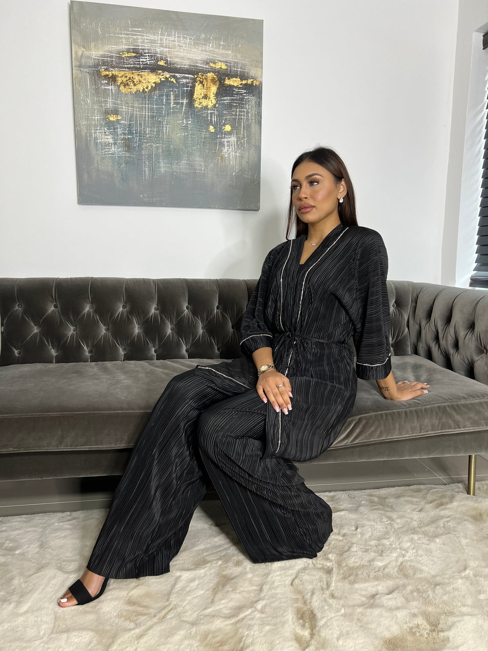 Lazio Black Plisse Diamonte Co Ord Set