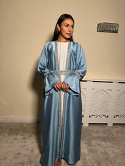 Embellished blue 3 piece Emirati Abaya- Amira