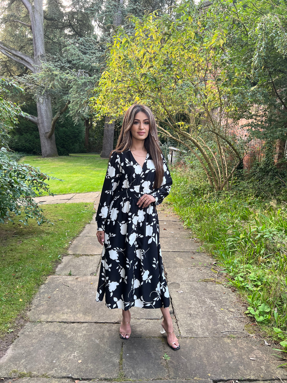 Sienna Black White Floral Midaxi with Pockets