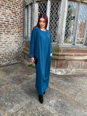 Teal Ribbed Dress with Pockets