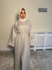 Beige Embroidered 2 piece Emirati Abaya-Nora