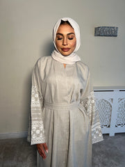 Beige Embroidered 2 piece Emirati Abaya-Nora