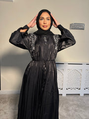 Black Embelished 3 Piece Emirati Abaya-Arwa