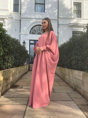 Butterfly Abaya with ruched sleeves Pink