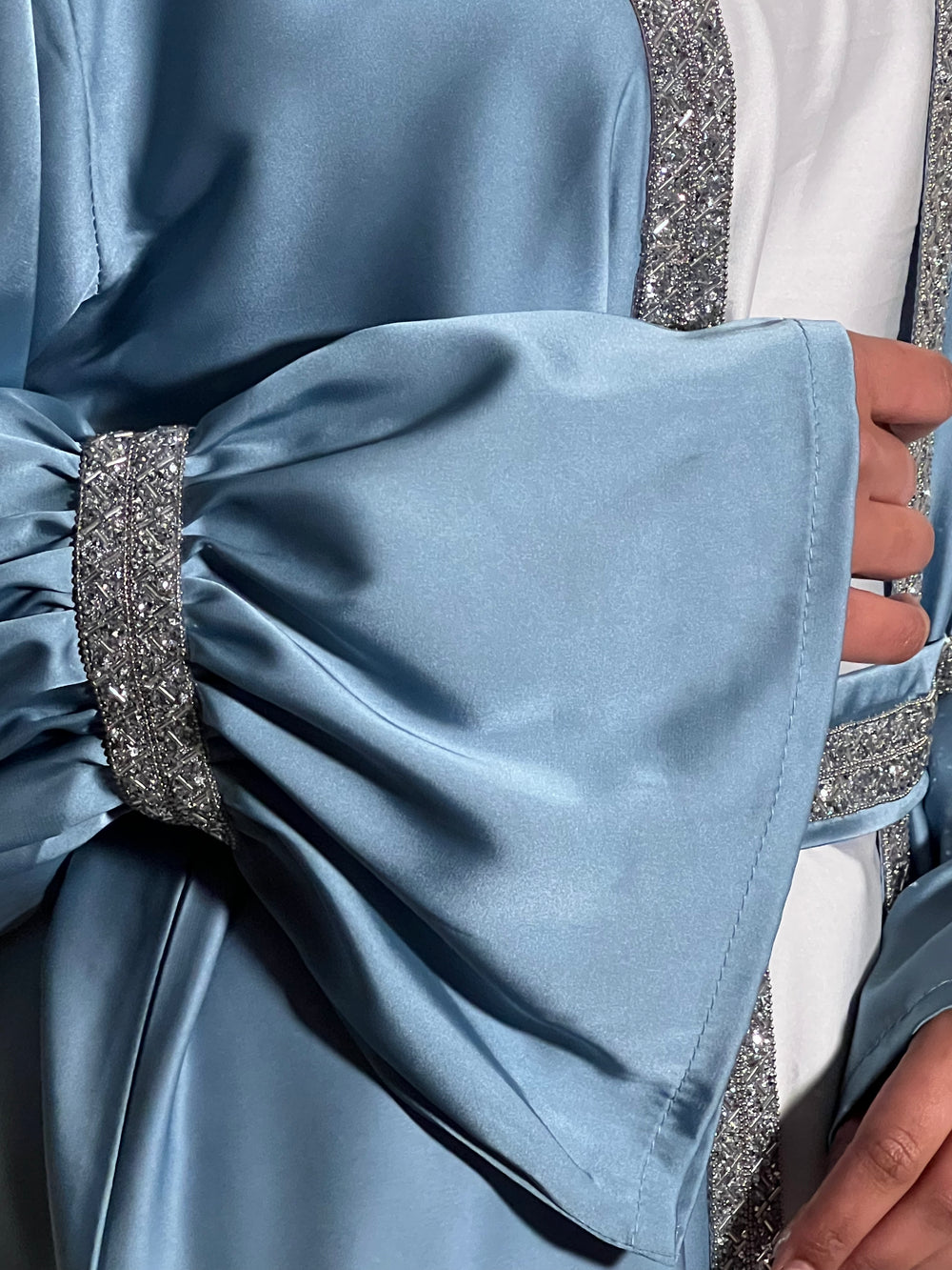 Embellished blue 3 piece Emirati Abaya- Amira