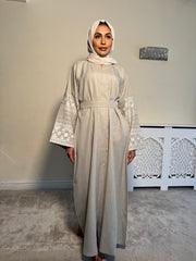 Beige Embroidered 2 piece Emirati Abaya-Nora