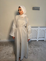 Beige Embroidered 2 piece Emirati Abaya-Nora