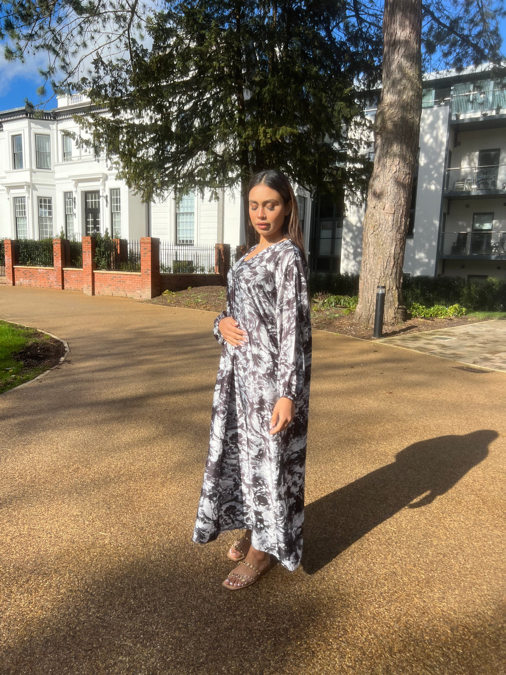 Black Flower Print Dress