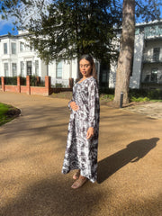 Black Flower Print Dress