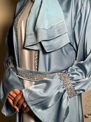 Embellished blue 3 piece Emirati Abaya- Amira