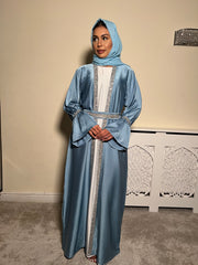 Embellished blue 3 piece Emirati Abaya- Amira