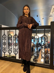Persaro Brown Plisse long button dress