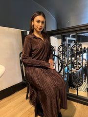 Persaro Brown Plisse long button dress