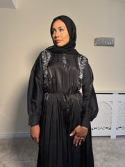Black Embelished 3 Piece Emirati Abaya-Arwa