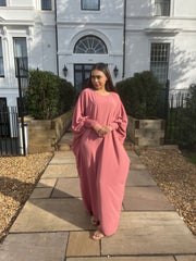Butterfly Abaya with ruched sleeves Pink