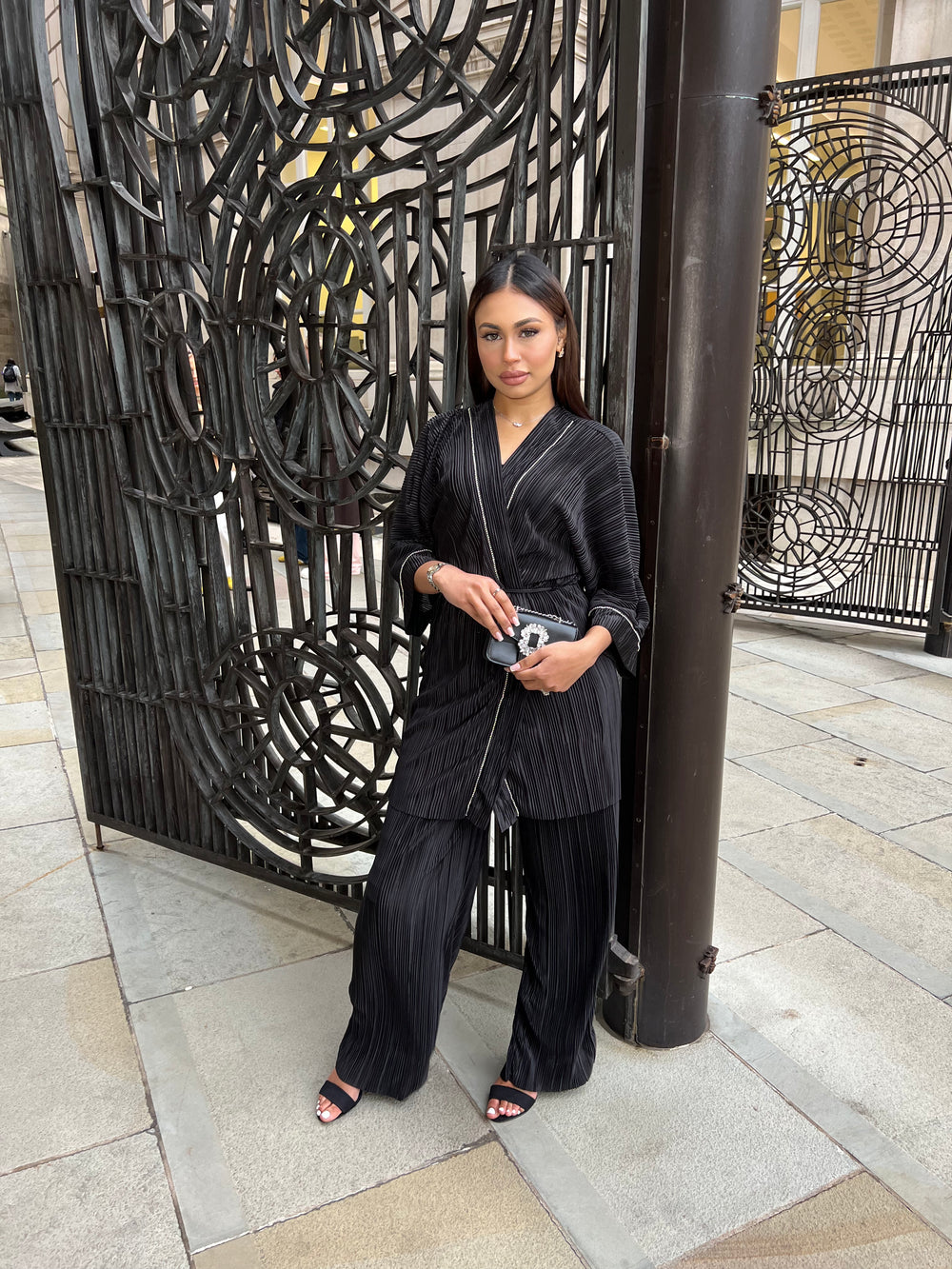 Lazio Black Plisse Diamonte Co Ord Set