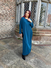 Teal Ribbed Dress with Pockets