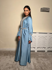 Embellished blue 3 piece Emirati Abaya- Amira