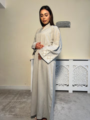 Beige Embroidered 2 piece Emirati Abaya-Nora