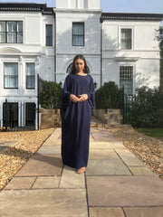 Navy Butterfly Abaya with ruched sleeves