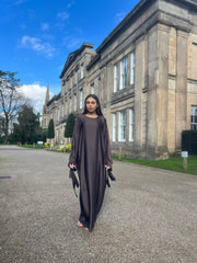 Satin Butterfly Abaya with tie detail Chocolate Brown