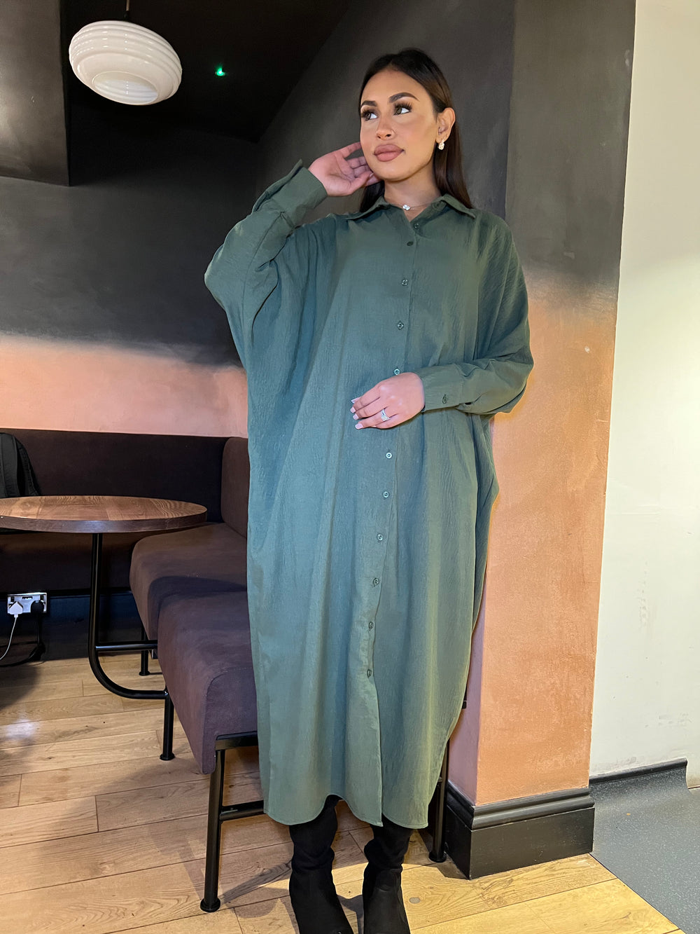 Matera Green Long Sleeve Shirt Dress