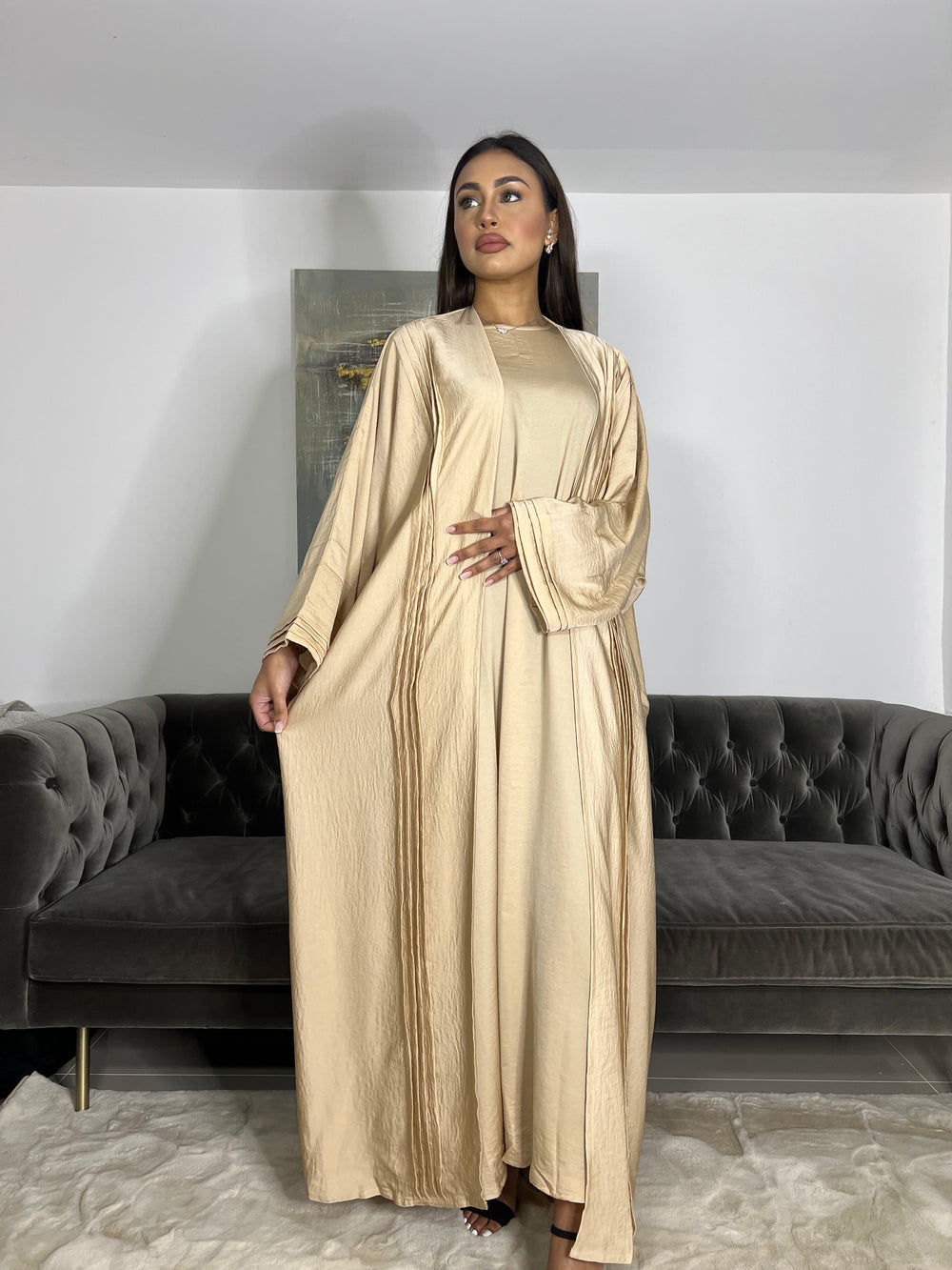 Pleat design 3 Piece Emirati Abaya-AMAL